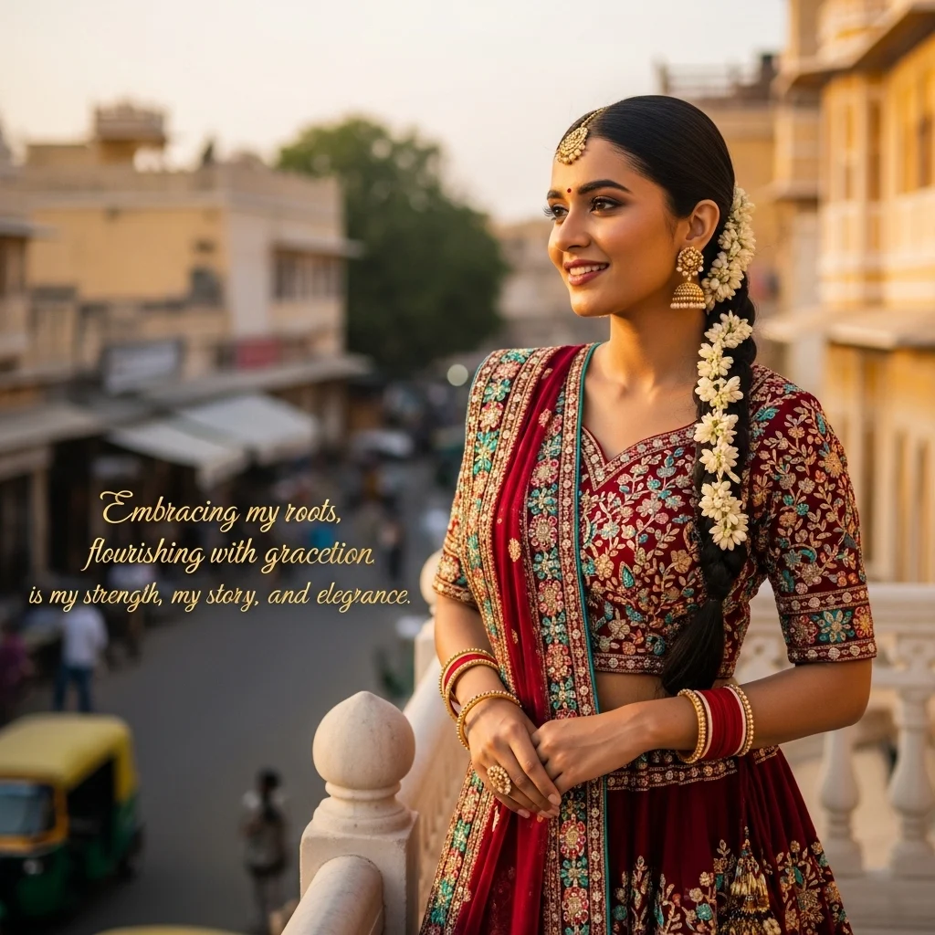 Inspirational Captions for Traditional Look for Girl