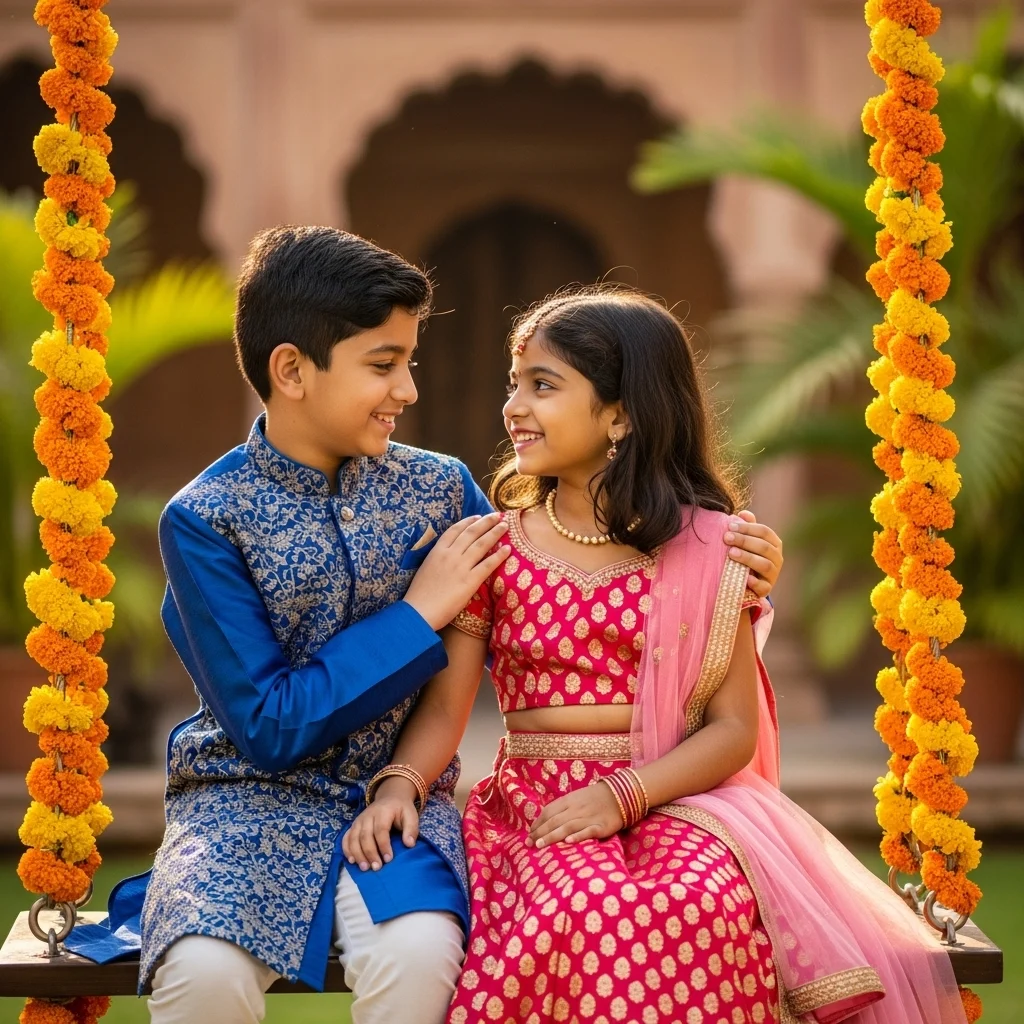Brother Sister Captions in Traditional Outfits
