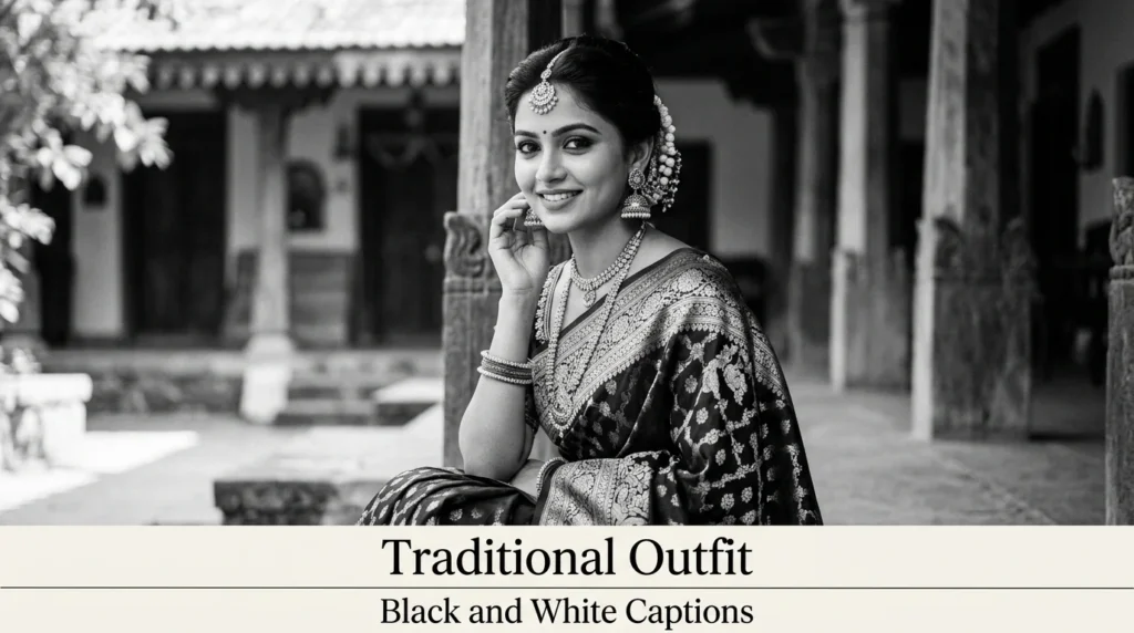 Traditional Outfit Black and White Captions