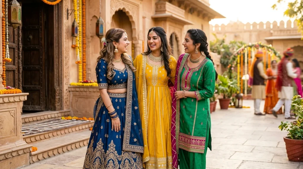 Traditional Outfit Captions for Trio Friends